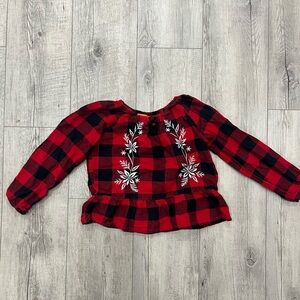 Joe Fresh Red and Black Plaid Kids Blouse with White Embroidery